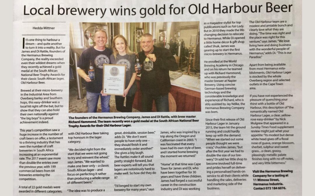 Local brewery wins gold for Old Harbour Beer